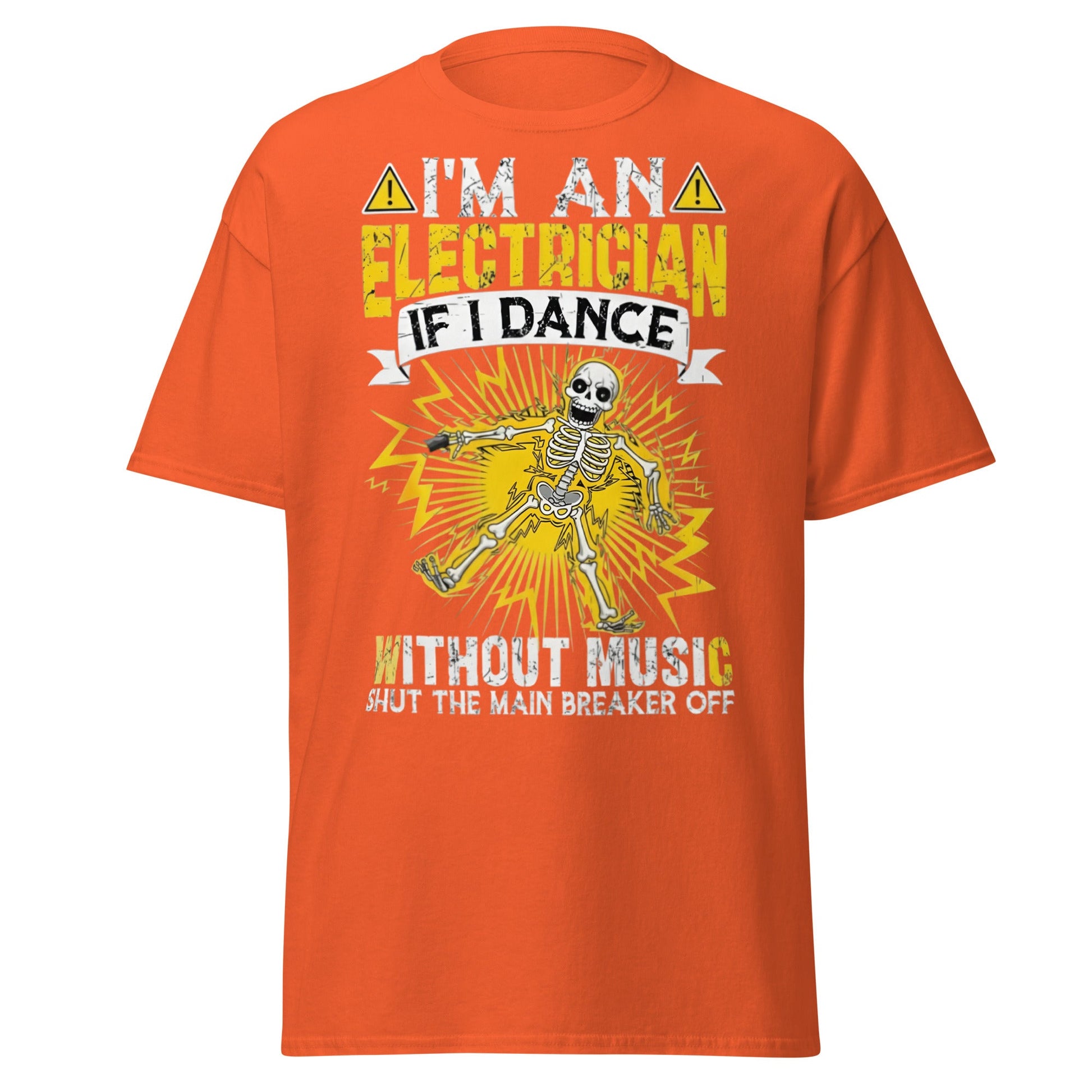 Funny Electrician Skeleton T-Shirt - Shocking Humor Tee - Orange - T-Shirts Online