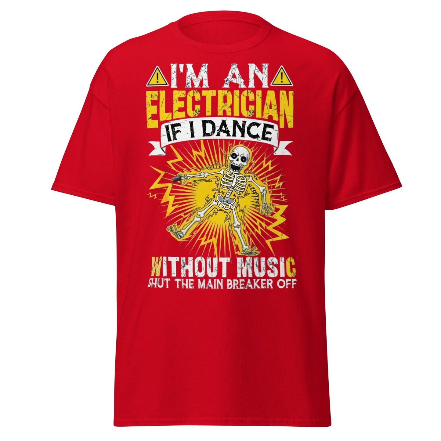 Funny Electrician Skeleton T-Shirt - Shocking Humor Tee - Red - T-Shirts Online