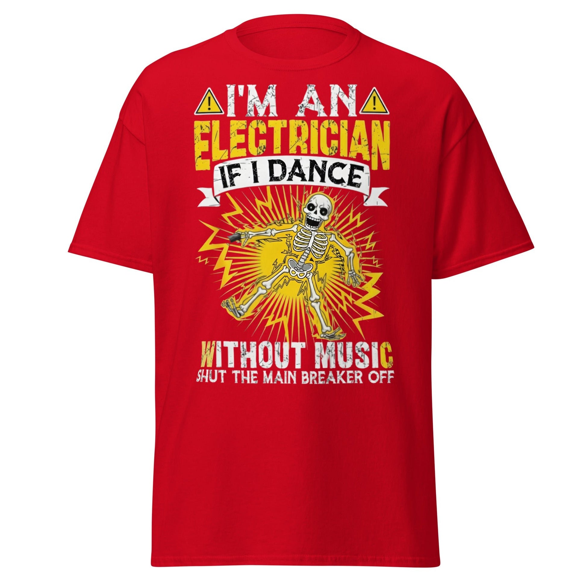 Funny Electrician Skeleton T-Shirt - Shocking Humor Tee - Red - T-Shirts Online
