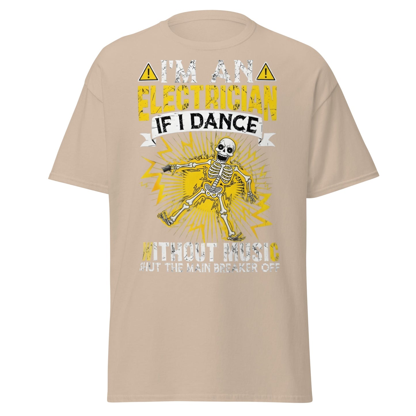 Funny Electrician Skeleton T-Shirt - Shocking Humor Tee - Sand - T-Shirts Online
