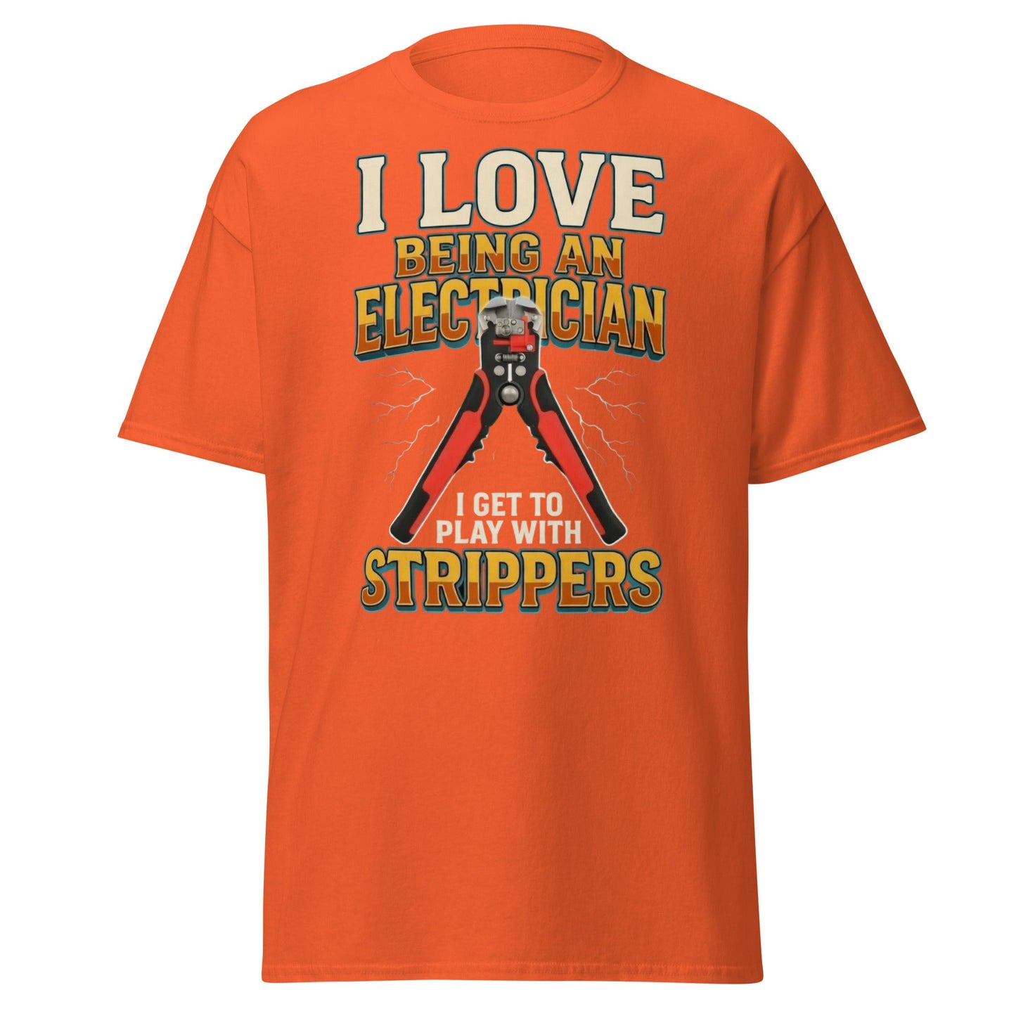 Funny Electrician Wire Strippers T-Shirt - Adult Humor Tee - Orange - T-Shirts Online