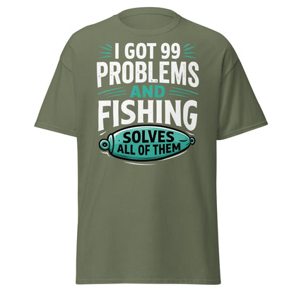 Funny Fishing 99 Problems T-Shirt - Clever Angler Gift Tee - Military Green - T-Shirts Online