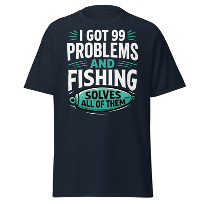 Funny Fishing 99 Problems T-Shirt - Clever Angler Gift Tee - Navy - T-Shirts Online