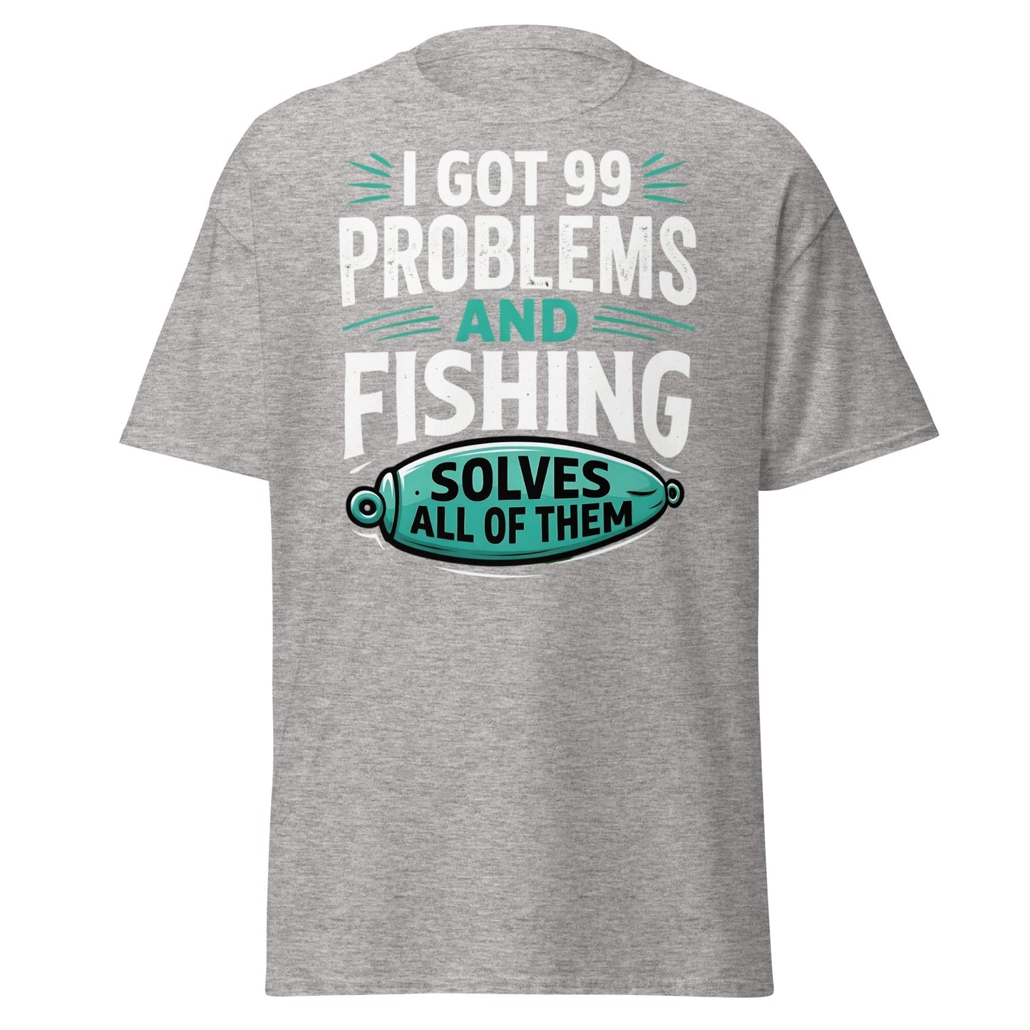 Funny Fishing 99 Problems T-Shirt - Clever Angler Gift Tee - Sport Grey - T-Shirts Online