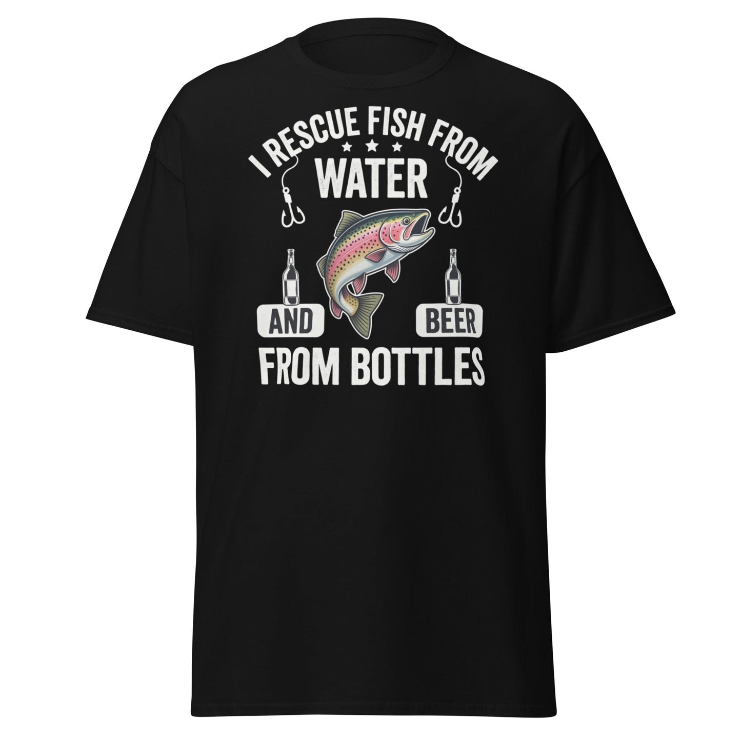 Funny Fishing & Beer T-Shirt - I Rescue Fish From Water - Black - T-Shirts Online