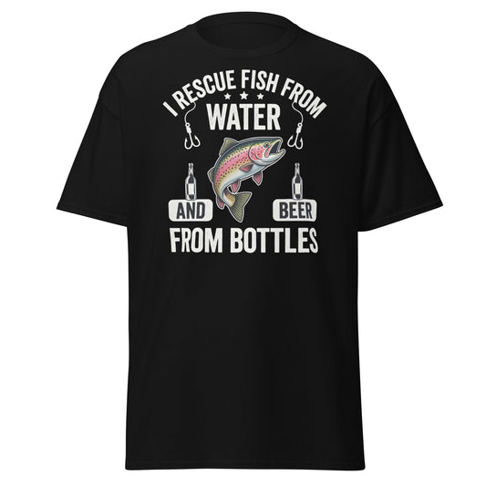 Funny Fishing & Beer T-Shirt - I Rescue Fish From Water - Black - T-Shirts Online