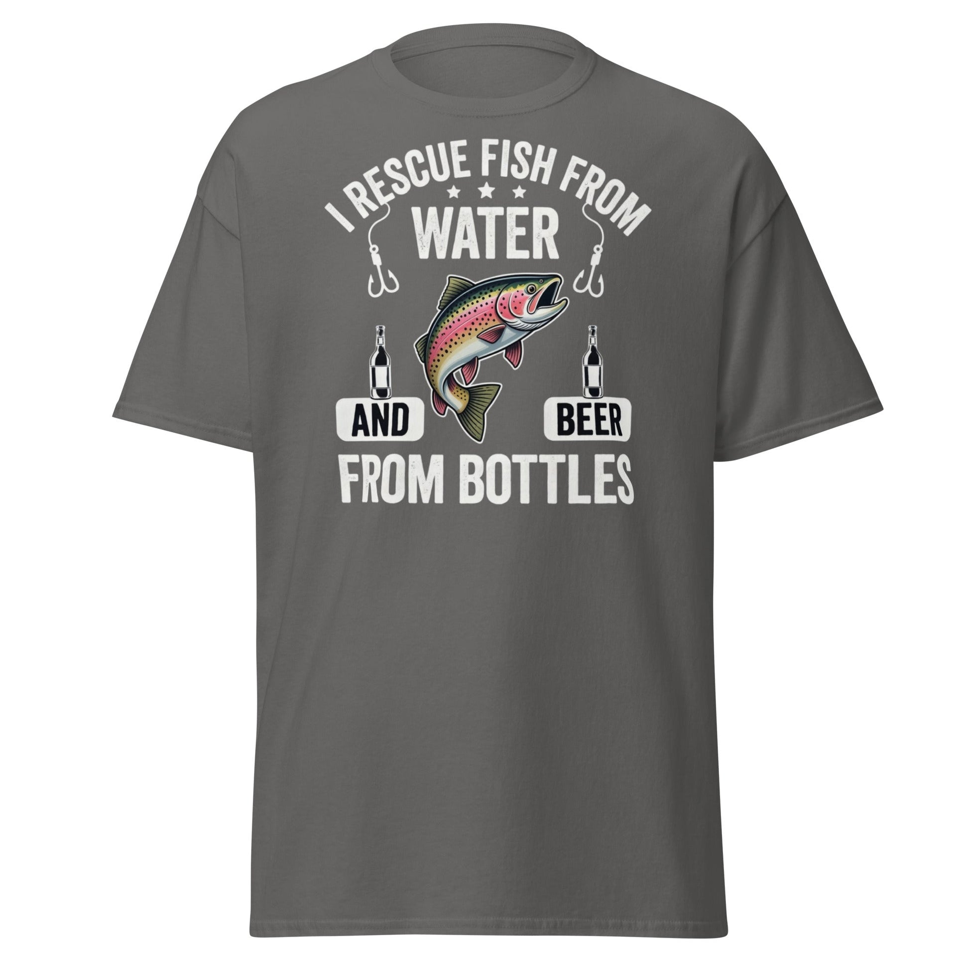 Funny Fishing & Beer T-Shirt - I Rescue Fish From Water - Charcoal - T-Shirts Online