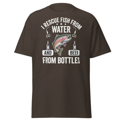Funny Fishing & Beer T-Shirt - I Rescue Fish From Water - Dark Chocolate - T-Shirts Online