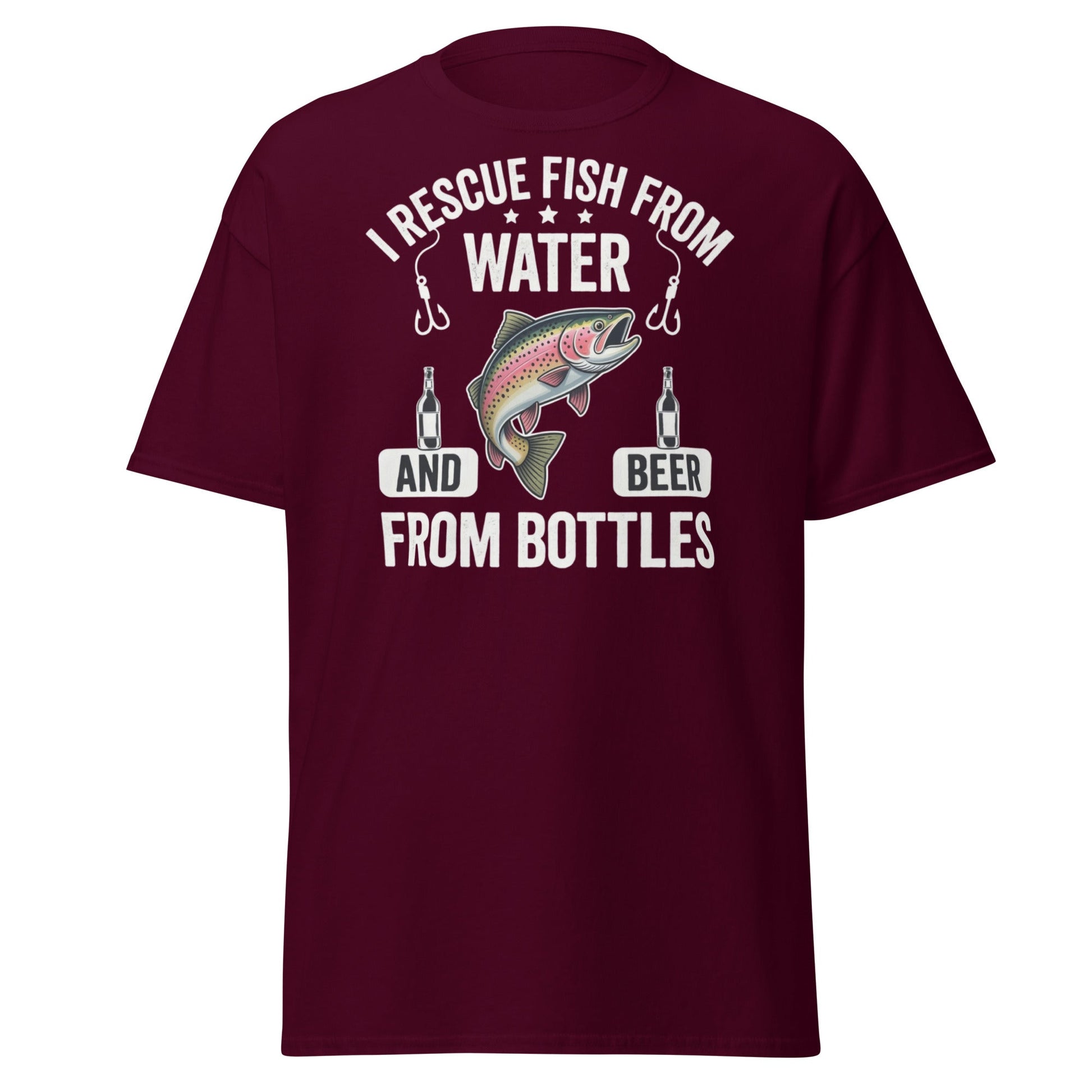 Funny Fishing & Beer T-Shirt - I Rescue Fish From Water - Maroon - T-Shirts Online