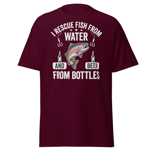 Funny Fishing & Beer T-Shirt - I Rescue Fish From Water - Maroon - T-Shirts Online