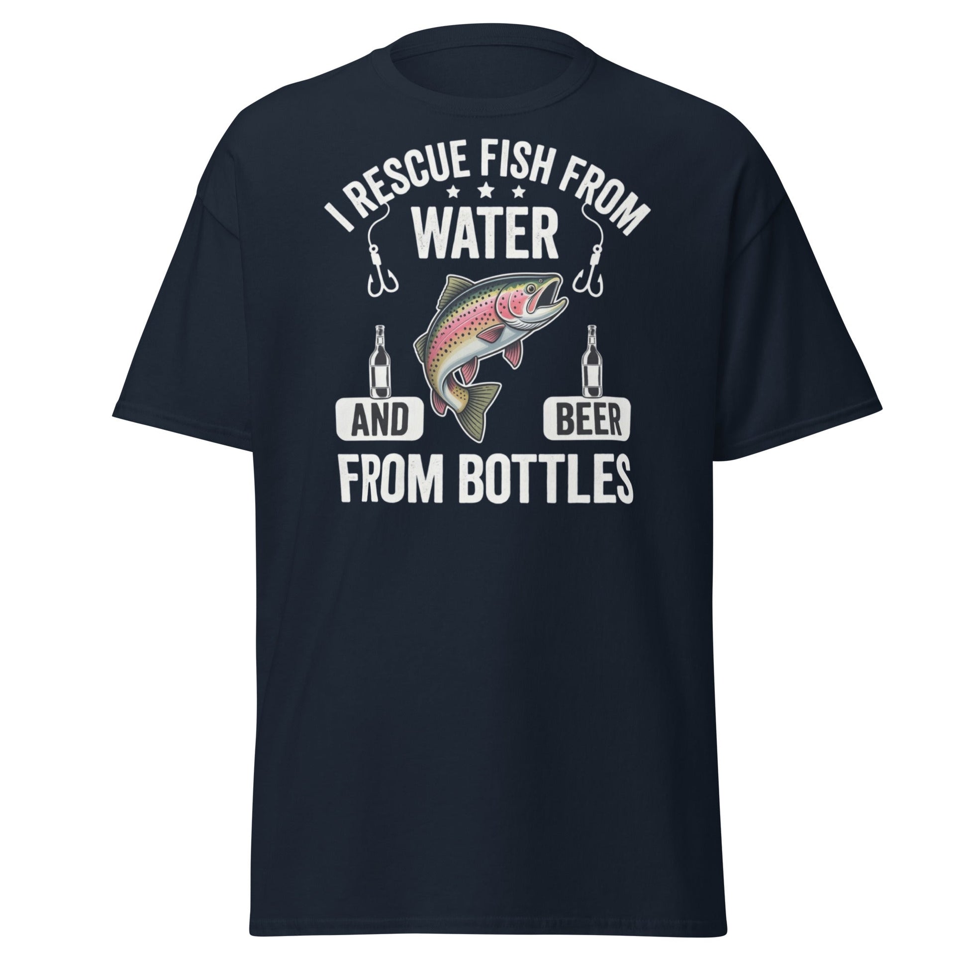 Funny Fishing & Beer T-Shirt - I Rescue Fish From Water - Navy - T-Shirts Online