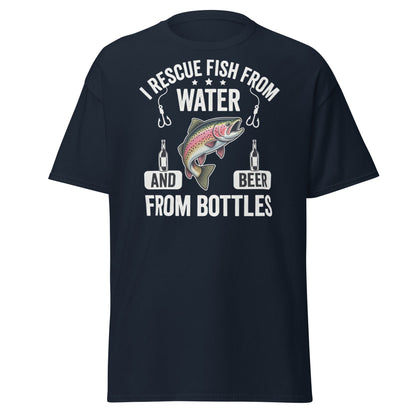 Funny Fishing & Beer T-Shirt - I Rescue Fish From Water - Navy - T-Shirts Online