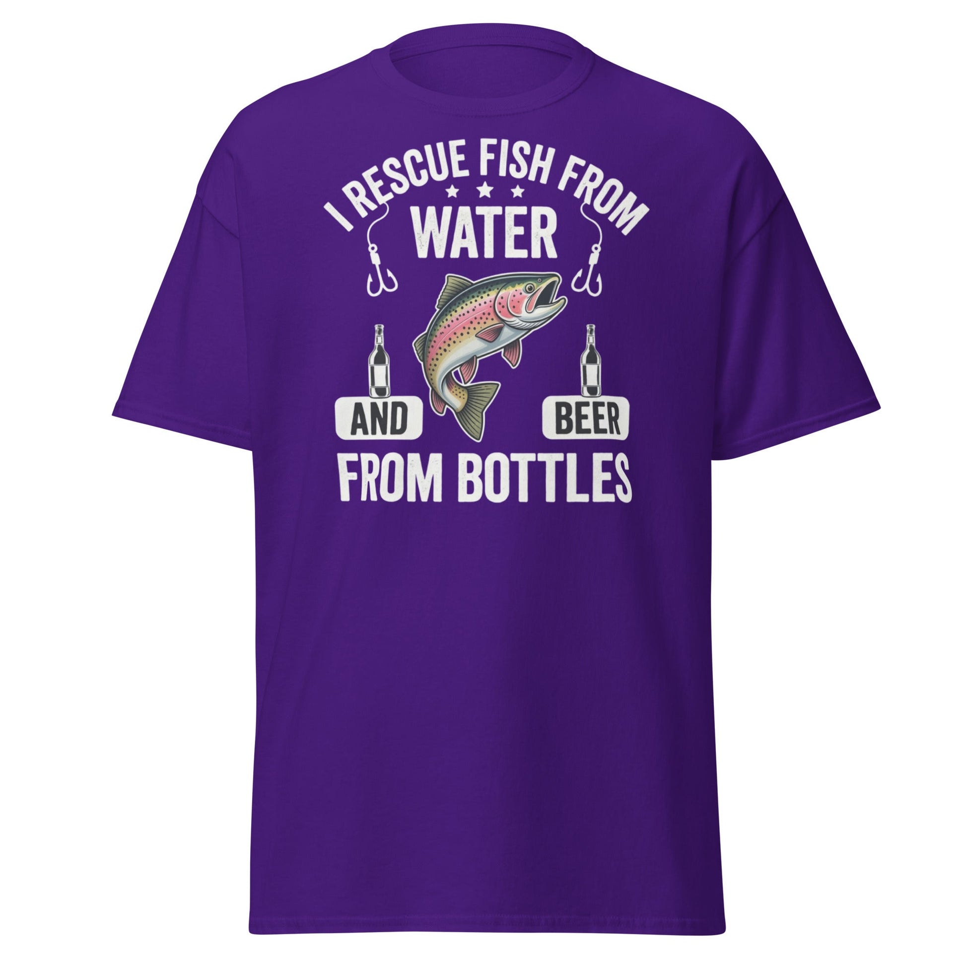 Funny Fishing & Beer T-Shirt - I Rescue Fish From Water - Purple - T-Shirts Online