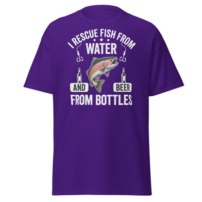 Funny Fishing & Beer T-Shirt - I Rescue Fish From Water - Purple - T-Shirts Online