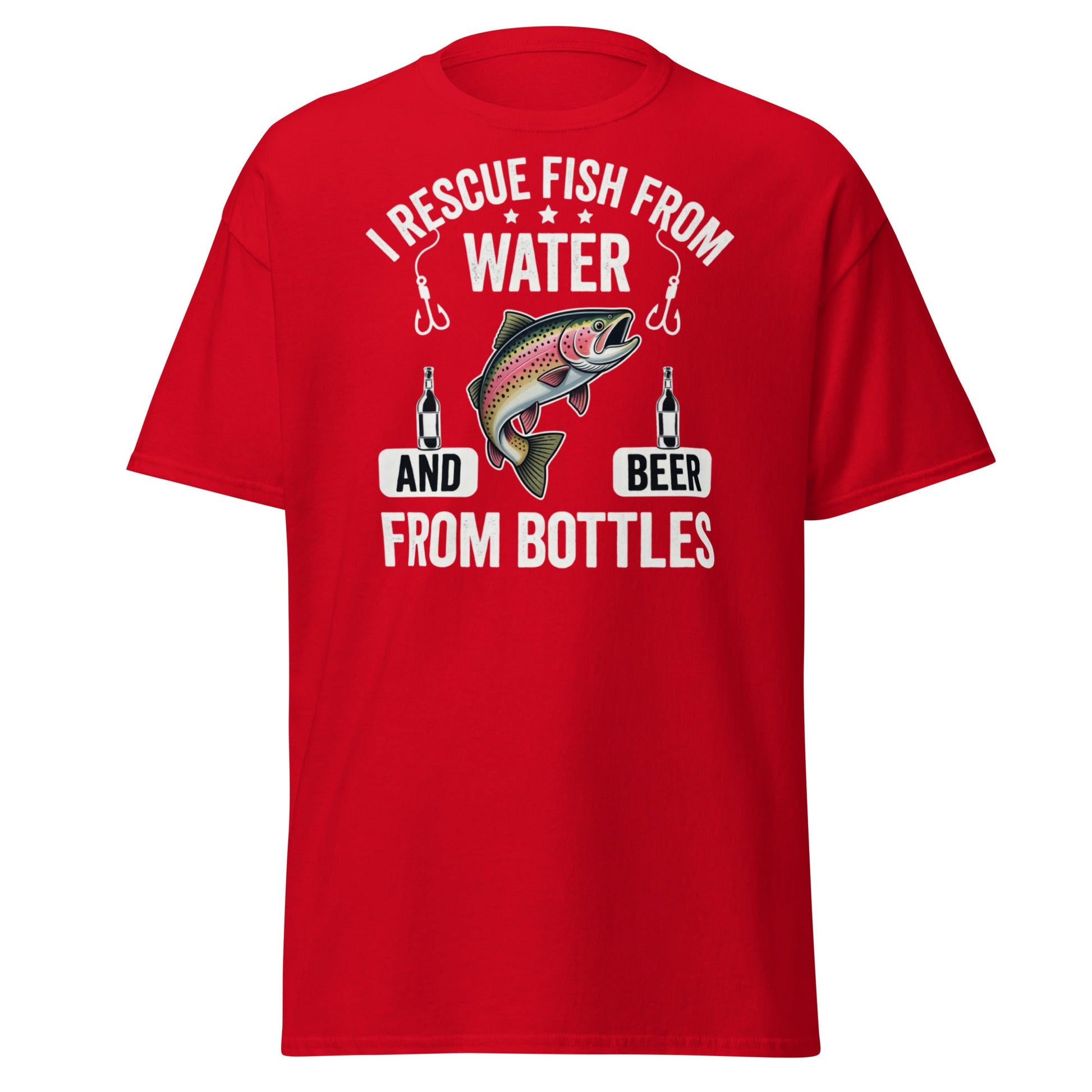 Funny Fishing & Beer T-Shirt - I Rescue Fish From Water - Red - T-Shirts Online