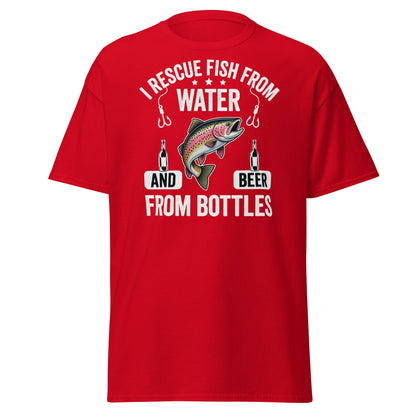 Funny Fishing & Beer T-Shirt - I Rescue Fish From Water - Red - T-Shirts Online