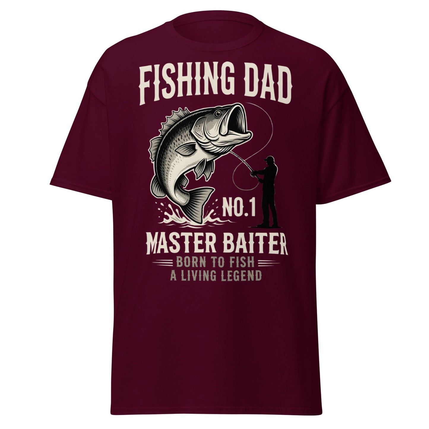 Funny Fishing Dad Master Baiter T-Shirt - Vintage Bass Tee - Maroon - T-Shirts Online