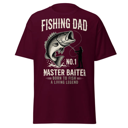 Funny Fishing Dad Master Baiter T-Shirt - Vintage Bass Tee - Maroon - T-Shirts Online