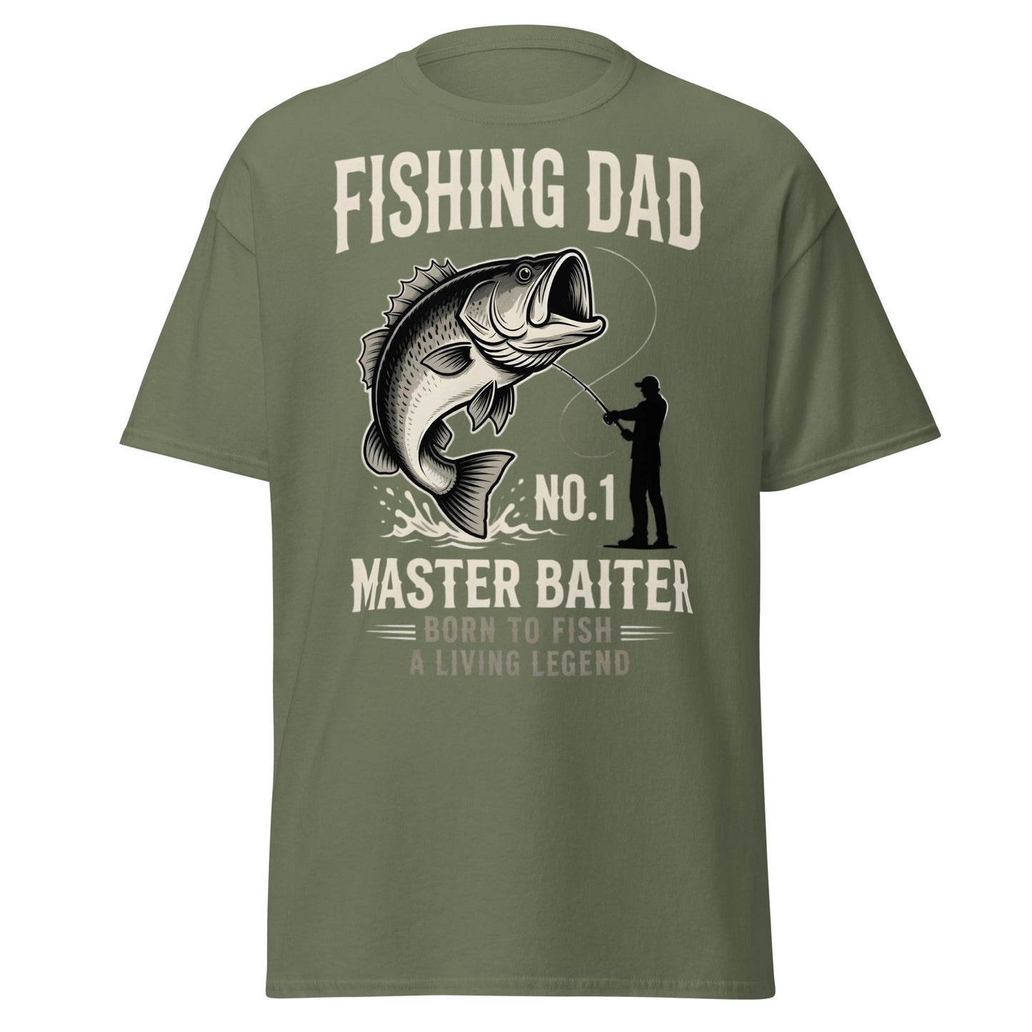 Funny Fishing Dad Master Baiter T-Shirt - Vintage Bass Tee - Military Green - T-Shirts Online