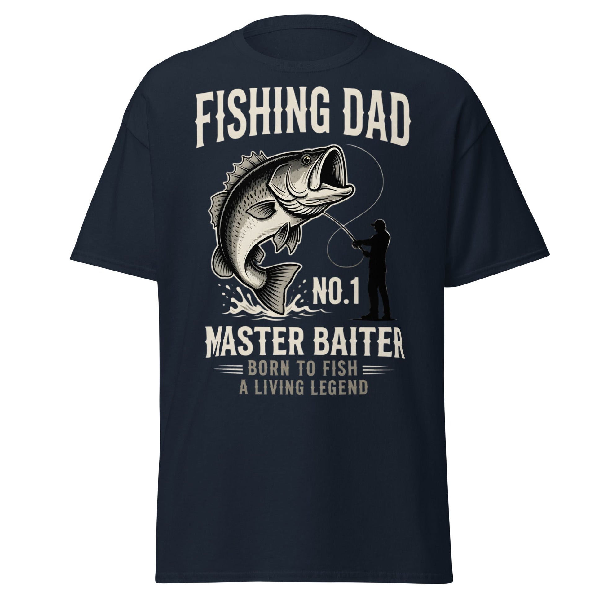 Funny Fishing Dad Master Baiter T-Shirt - Vintage Bass Tee - Navy - T-Shirts Online