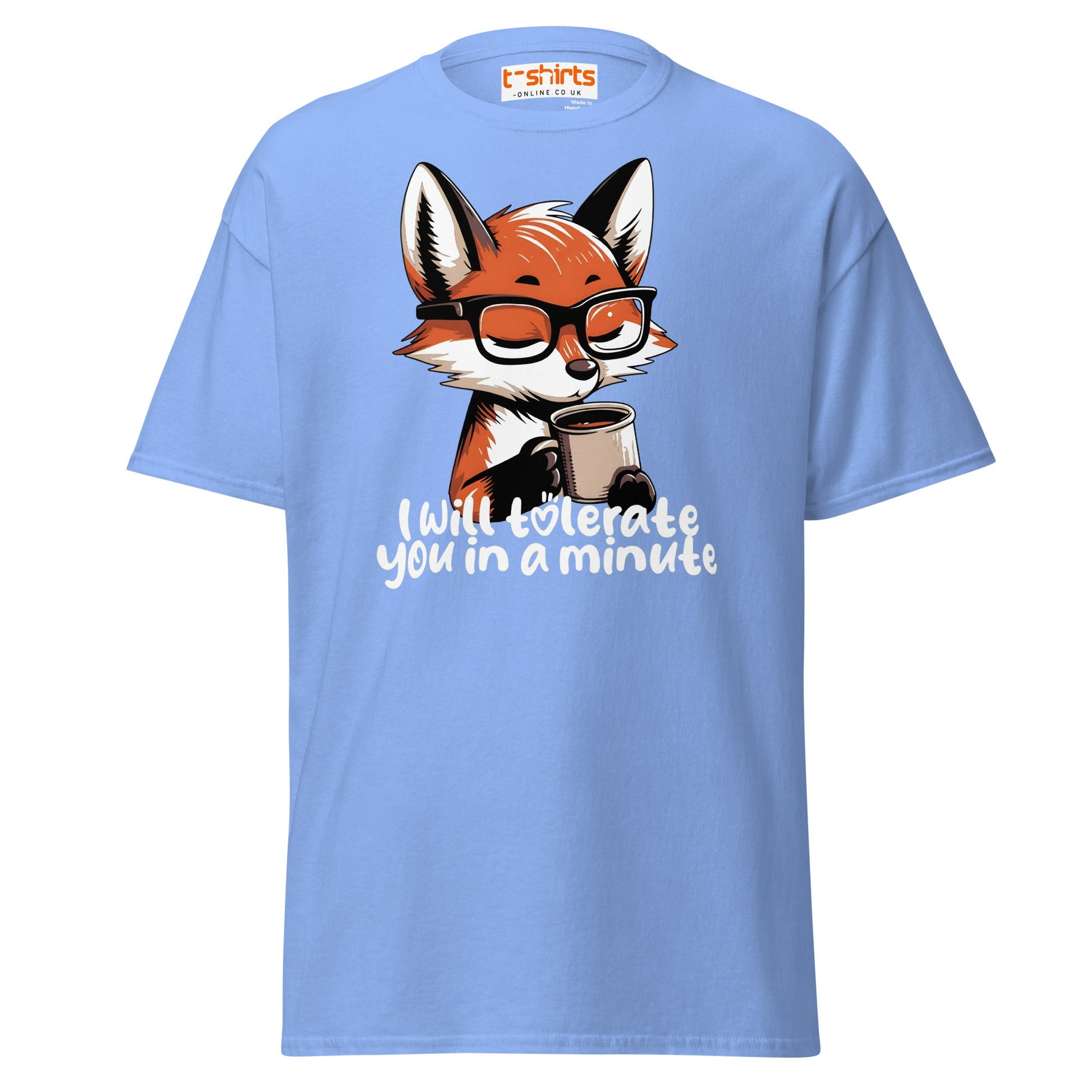 Funny Fox Coffee T-Shirt | Morning Mood Tee - Carolina Blue - T-Shirts Online