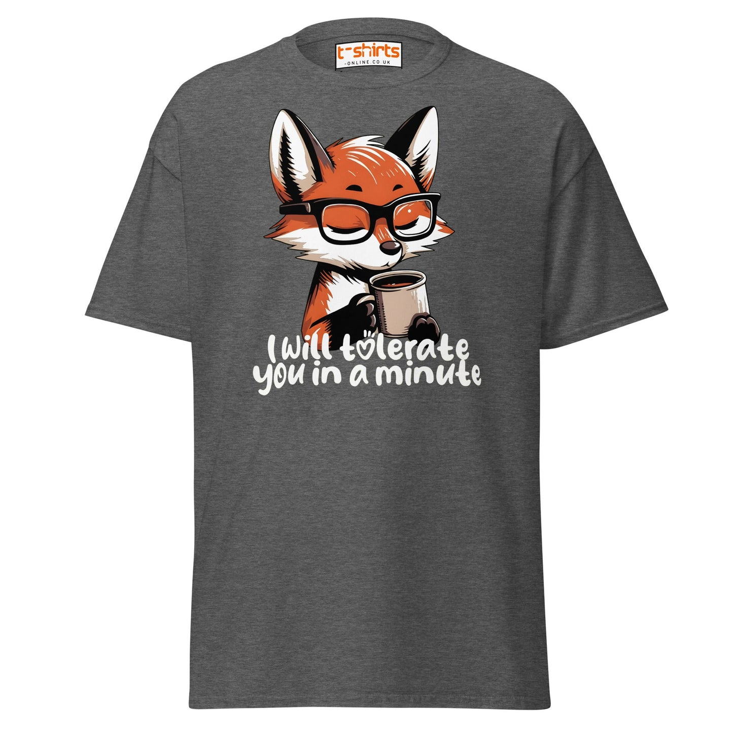 Funny Fox Coffee T-Shirt | Morning Mood Tee - Dark Heather - T-Shirts Online