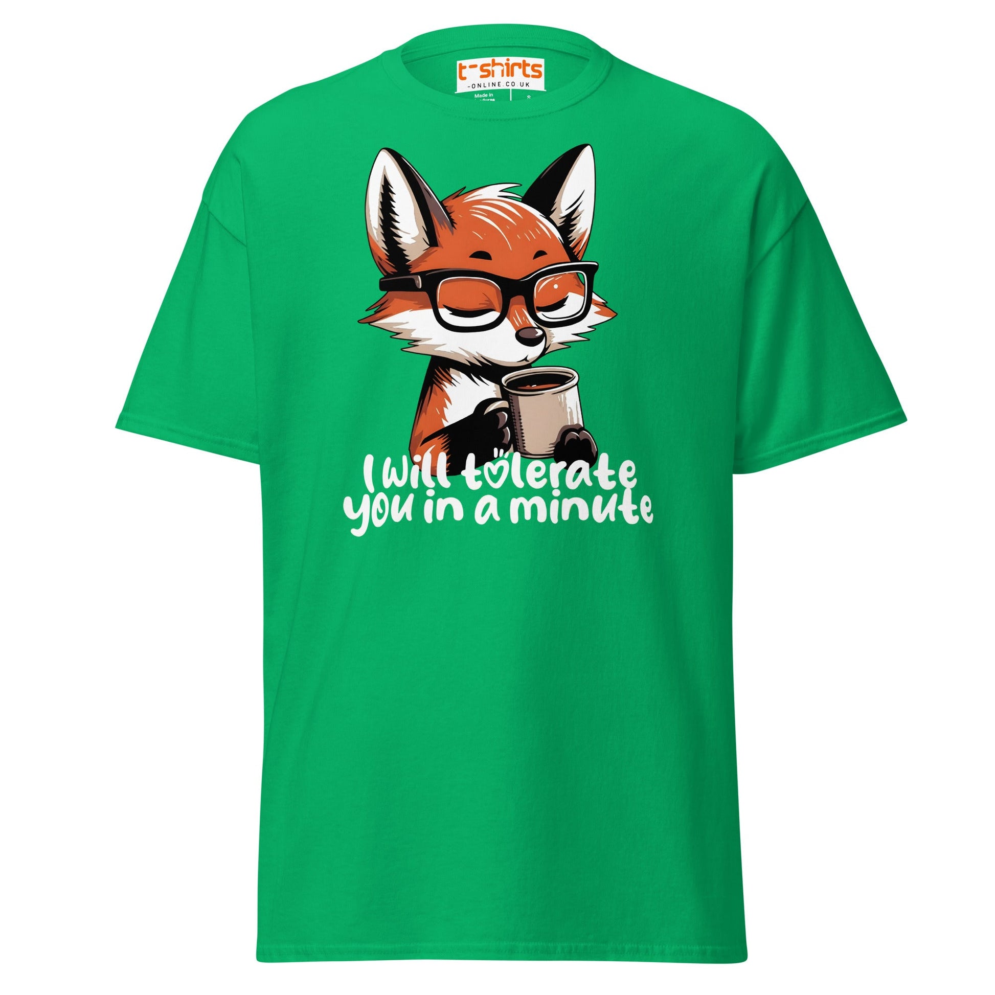 Funny Fox Coffee T-Shirt | Morning Mood Tee - Irish Green - T-Shirts Online