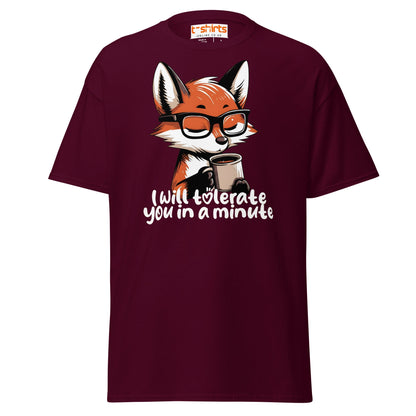 Funny Fox Coffee T-Shirt | Morning Mood Tee - Maroon - T-Shirts Online