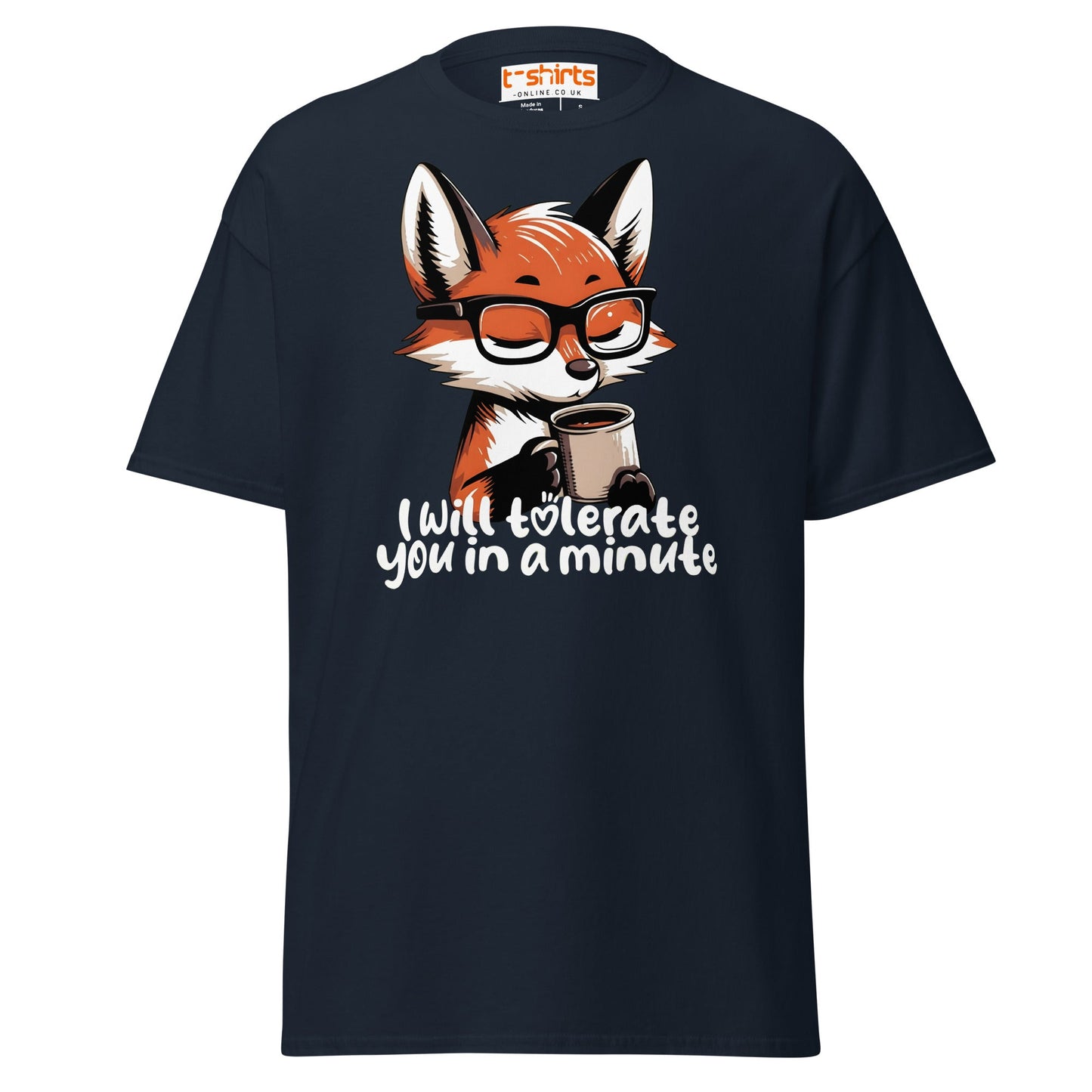 Funny Fox Coffee T-Shirt | Morning Mood Tee - Navy - T-Shirts Online