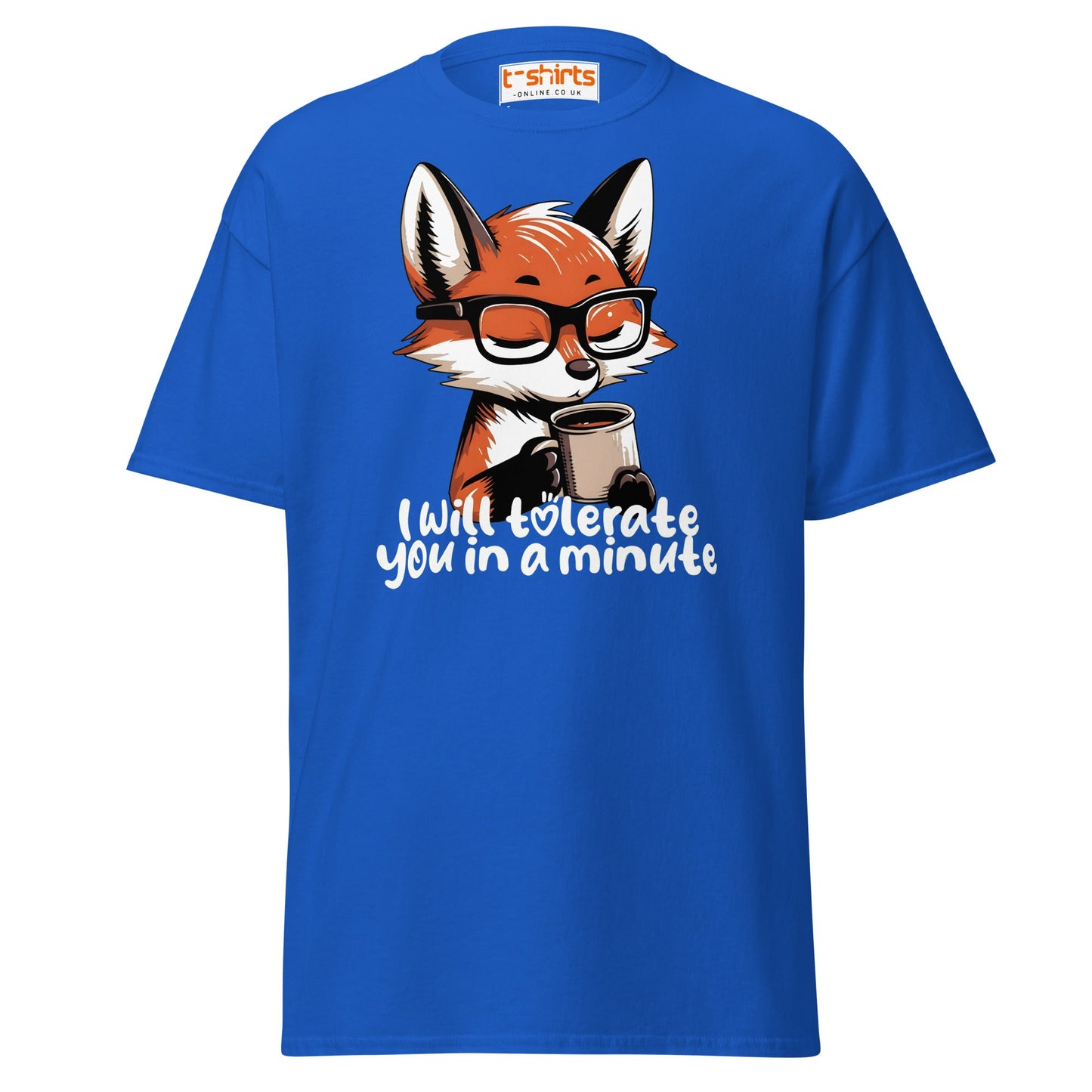Funny Fox Coffee T-Shirt | Morning Mood Tee - Royal - T-Shirts Online
