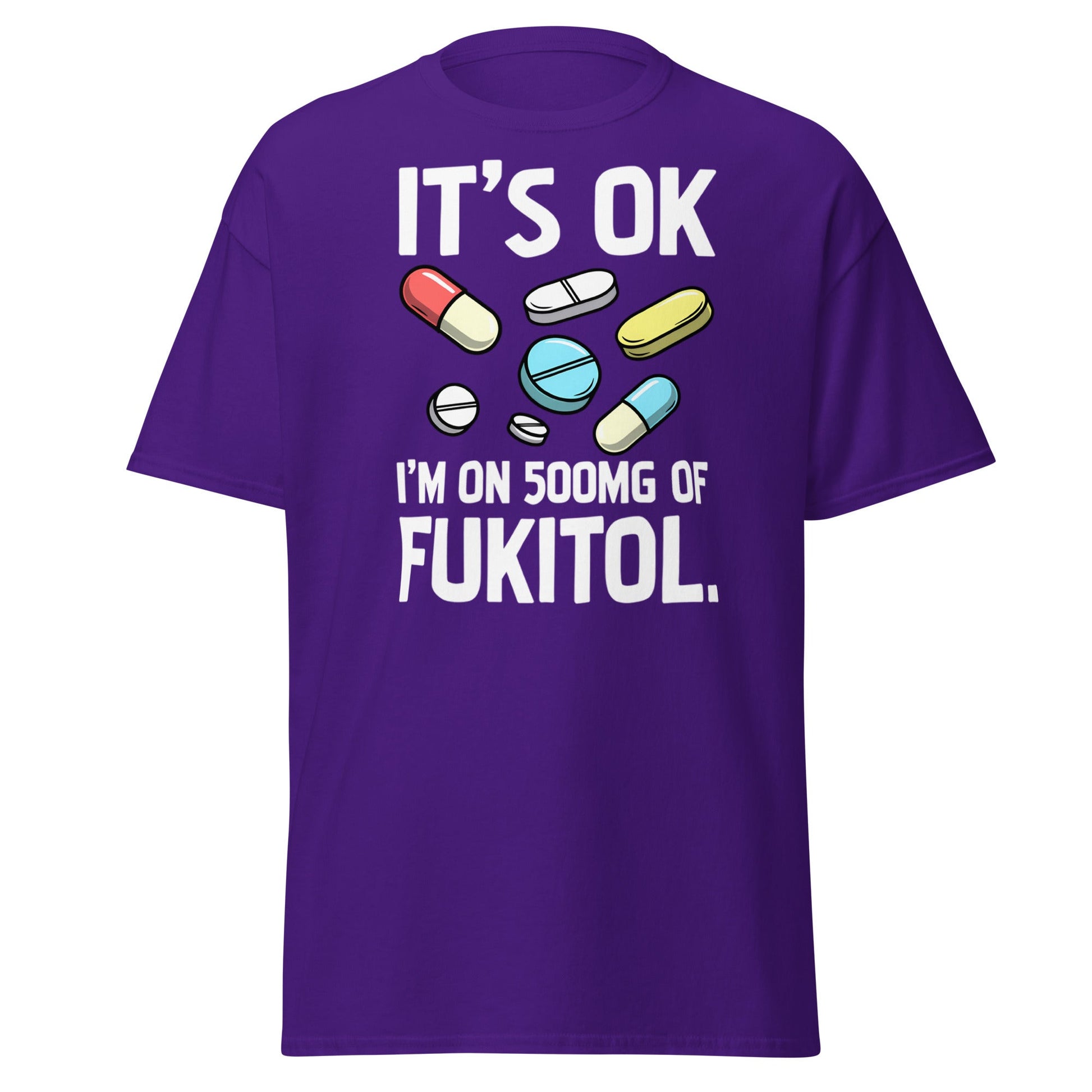 Funny Fukitol 500mg T-Shirt - Sarcastic Humor Tee - Purple - T-Shirts Online