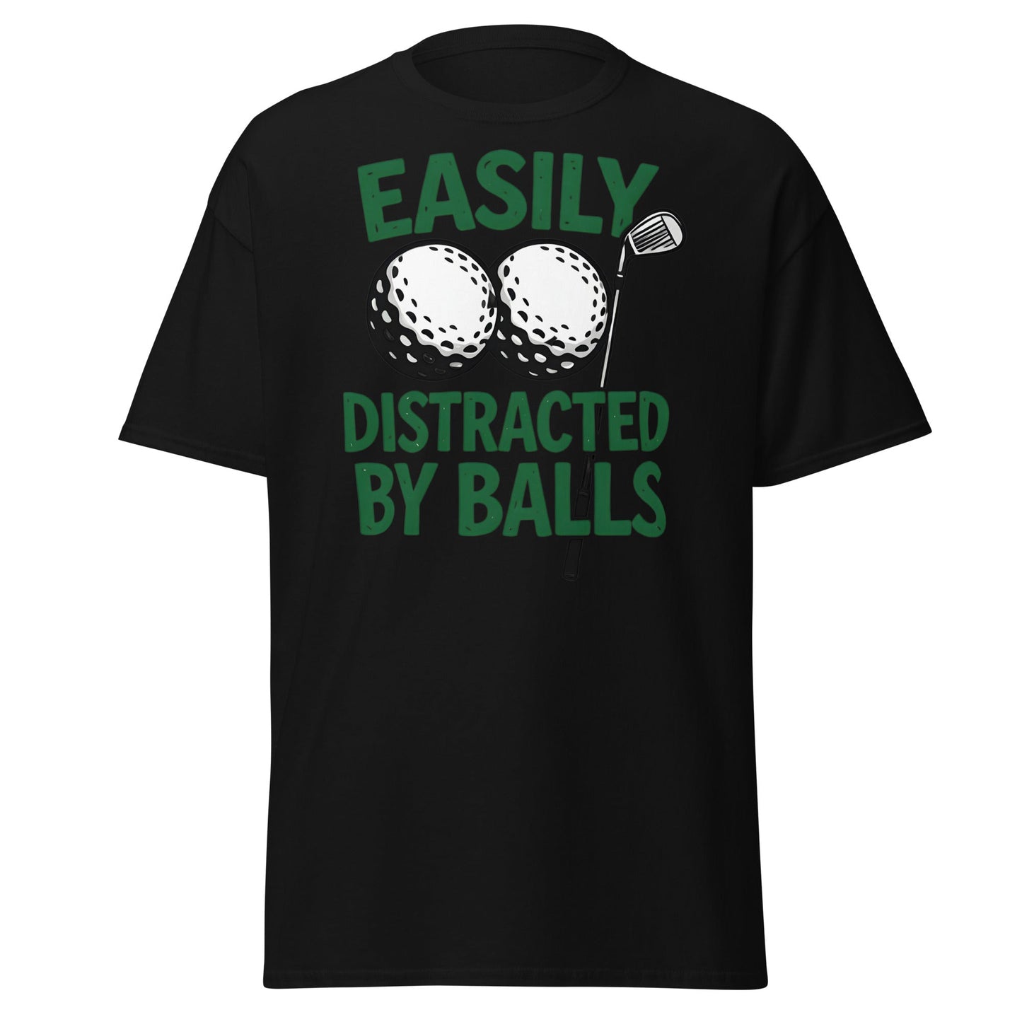 Funny Golf T-Shirt - Easily Distracted By Balls Adult Tee - Black - T-Shirts Online