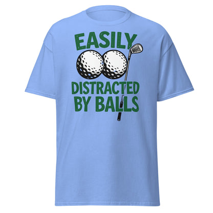Funny Golf T-Shirt - Easily Distracted By Balls Adult Tee - Carolina Blue - T-Shirts Online