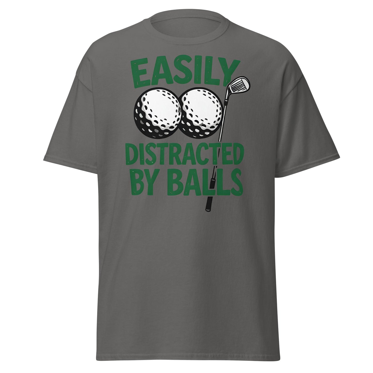 Funny Golf T-Shirt - Easily Distracted By Balls Adult Tee - Charcoal - T-Shirts Online