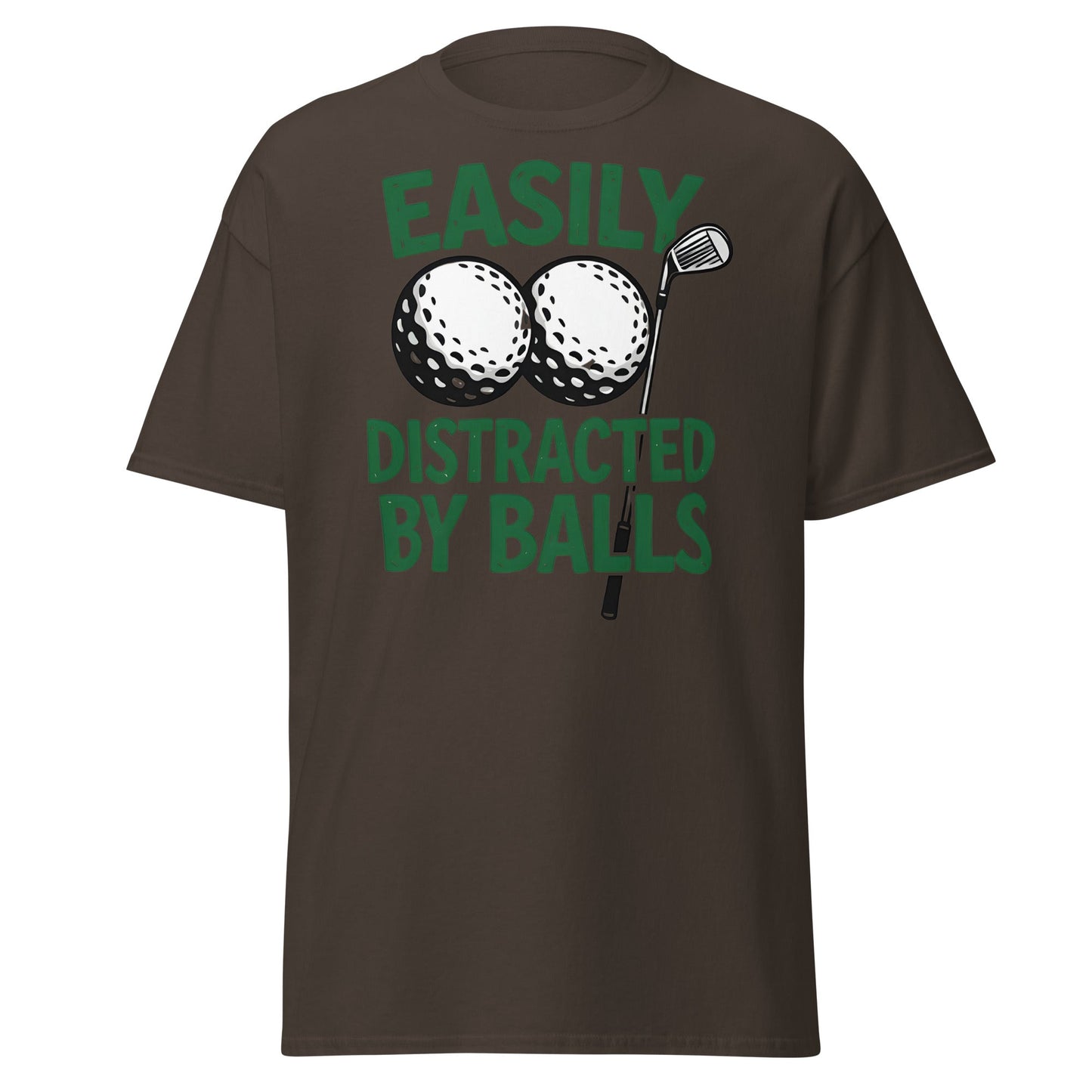 Funny Golf T-Shirt - Easily Distracted By Balls Adult Tee - Dark Chocolate - T-Shirts Online