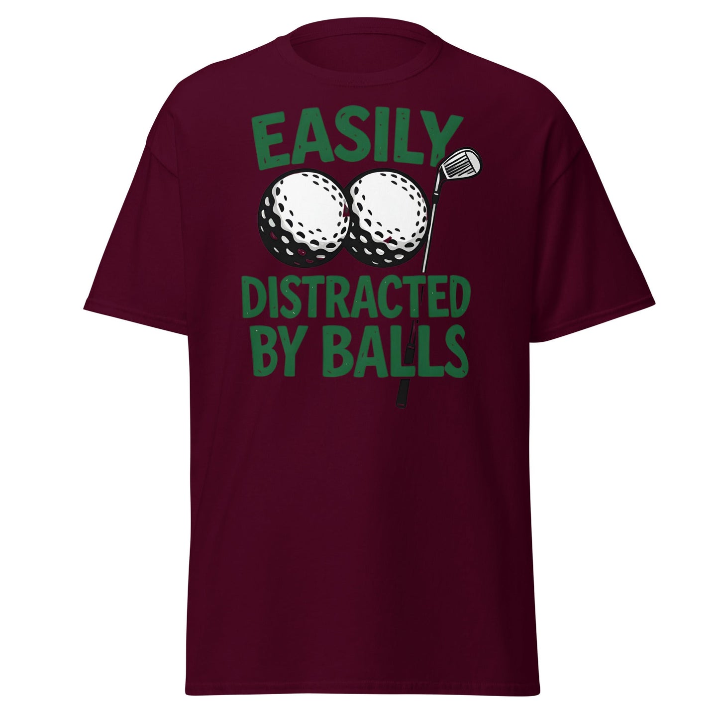 Funny Golf T-Shirt - Easily Distracted By Balls Adult Tee - Maroon - T-Shirts Online