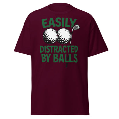 Funny Golf T-Shirt - Easily Distracted By Balls Adult Tee - Maroon - T-Shirts Online