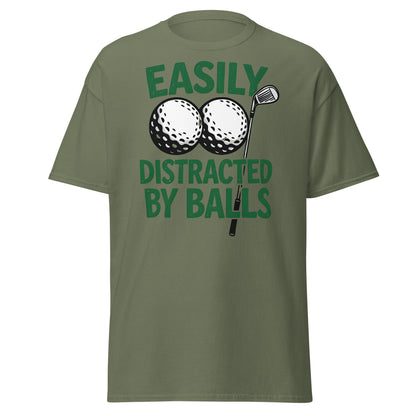 Funny Golf T-Shirt - Easily Distracted By Balls Adult Tee - Military Green - T-Shirts Online