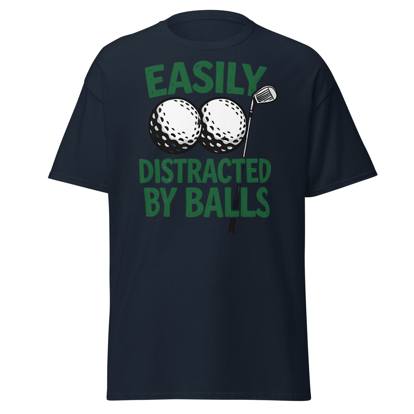 Funny Golf T-Shirt - Easily Distracted By Balls Adult Tee - Navy - T-Shirts Online