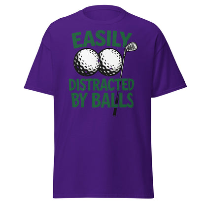 Funny Golf T-Shirt - Easily Distracted By Balls Adult Tee - Purple - T-Shirts Online