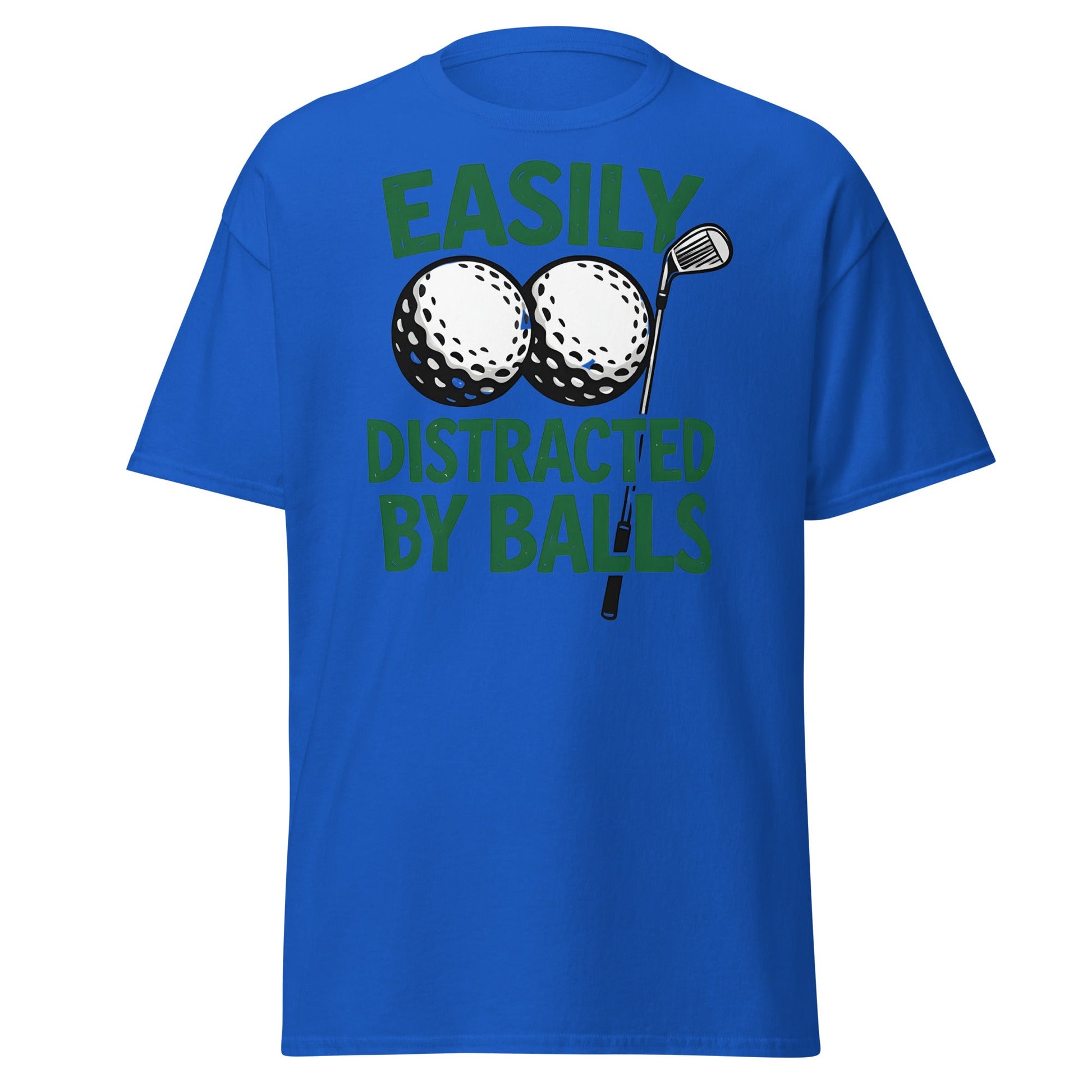 Funny Golf T-Shirt - Easily Distracted By Balls Adult Tee - Royal - T-Shirts Online