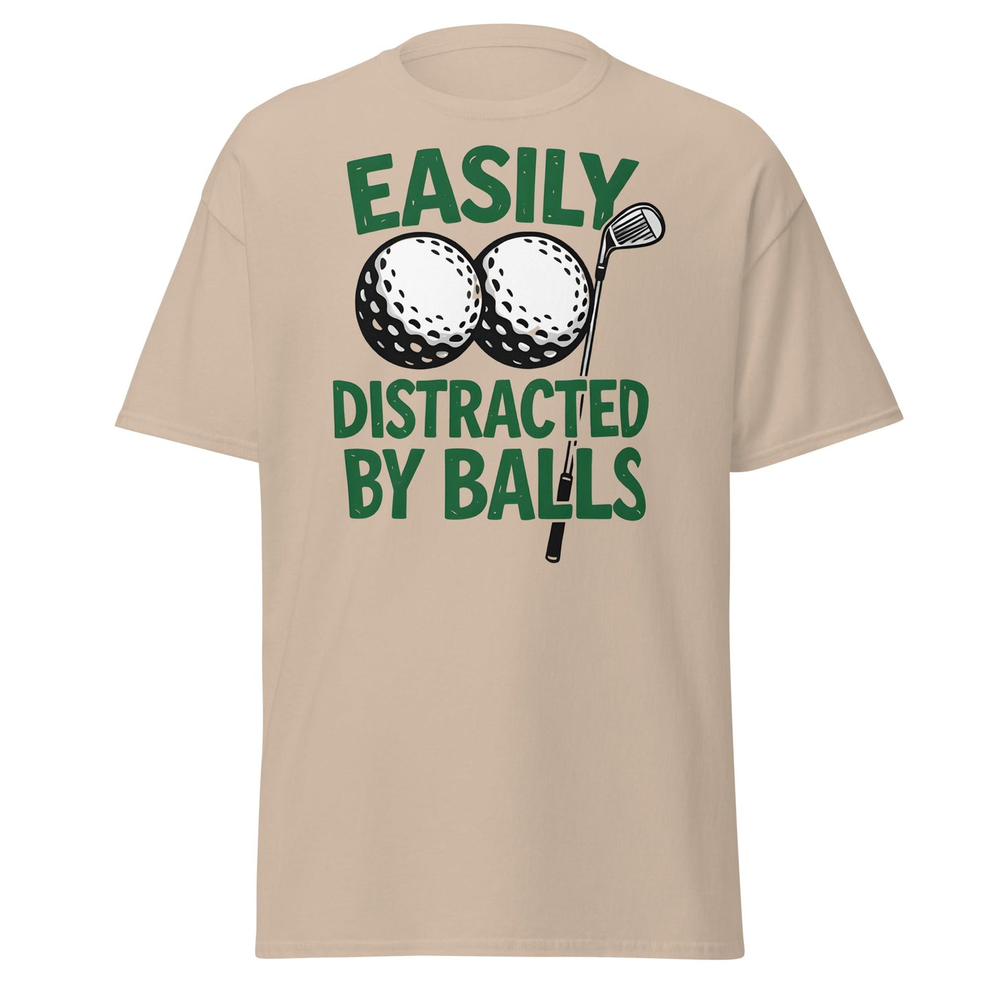 Funny Golf T-Shirt - Easily Distracted By Balls Adult Tee - Sand - T-Shirts Online