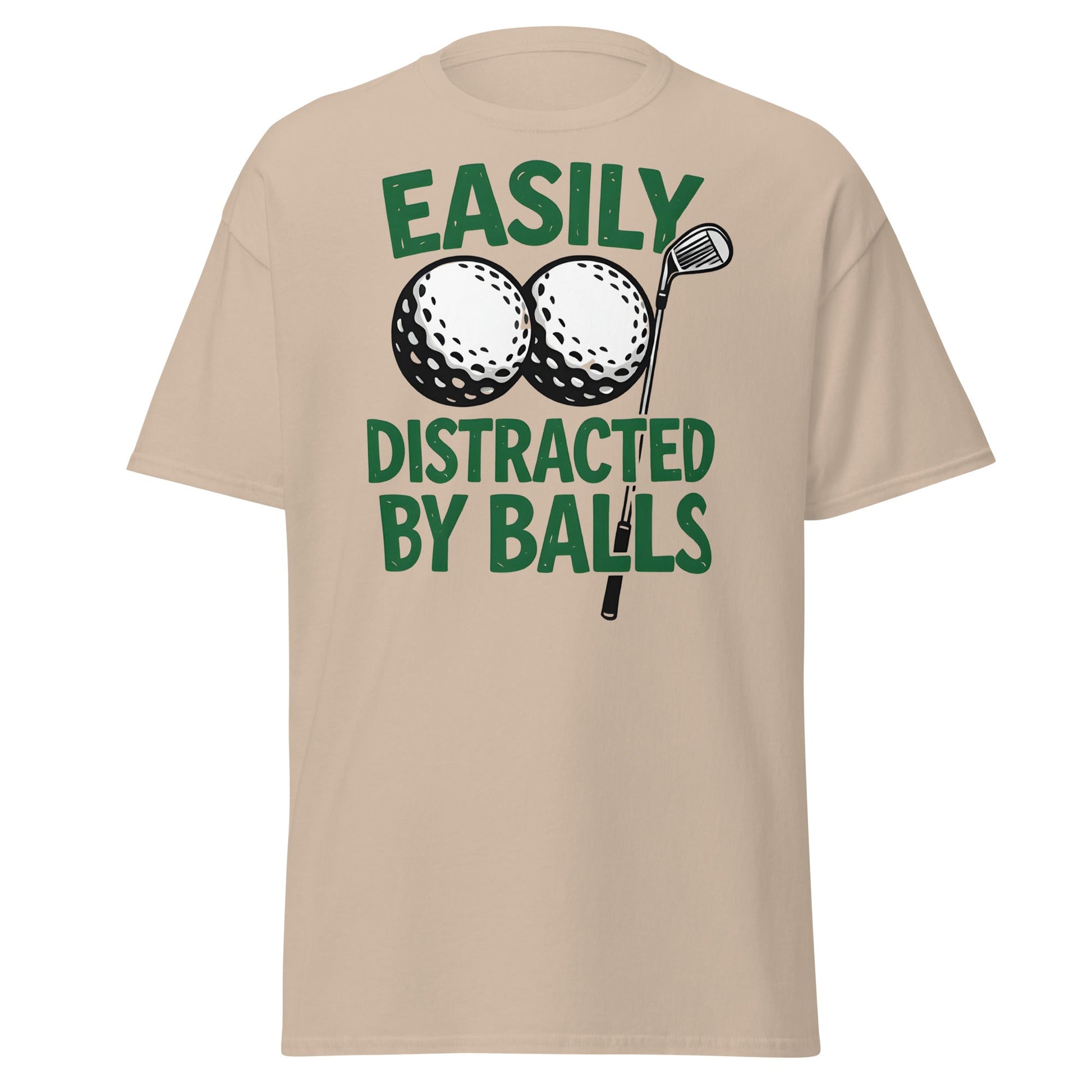 Funny Golf T-Shirt - Easily Distracted By Balls Adult Tee - Sand - T-Shirts Online