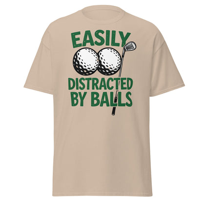 Funny Golf T-Shirt - Easily Distracted By Balls Adult Tee - Sand - T-Shirts Online