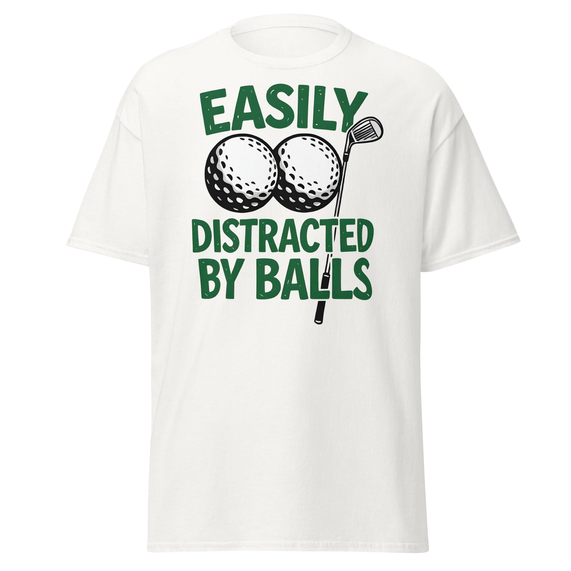 Funny Golf T-Shirt - Easily Distracted By Balls Adult Tee - White - T-Shirts Online