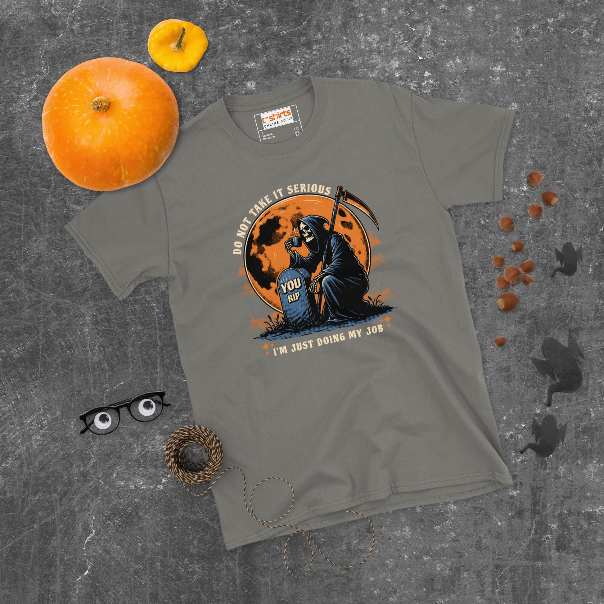 Funny Grim Reaper T-Shirt - Funny Halloween Tee - Charcoal - T-Shirts Online