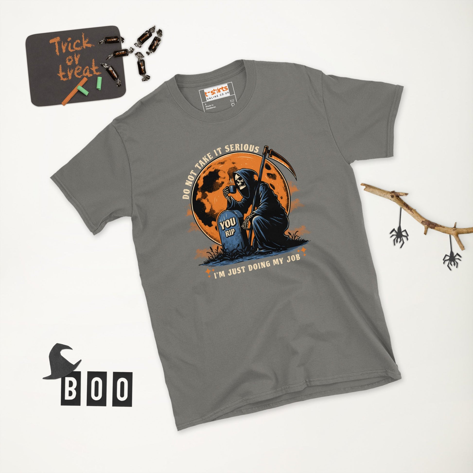Funny Grim Reaper T-Shirt - Funny Halloween Tee - Charcoal - T-Shirts Online