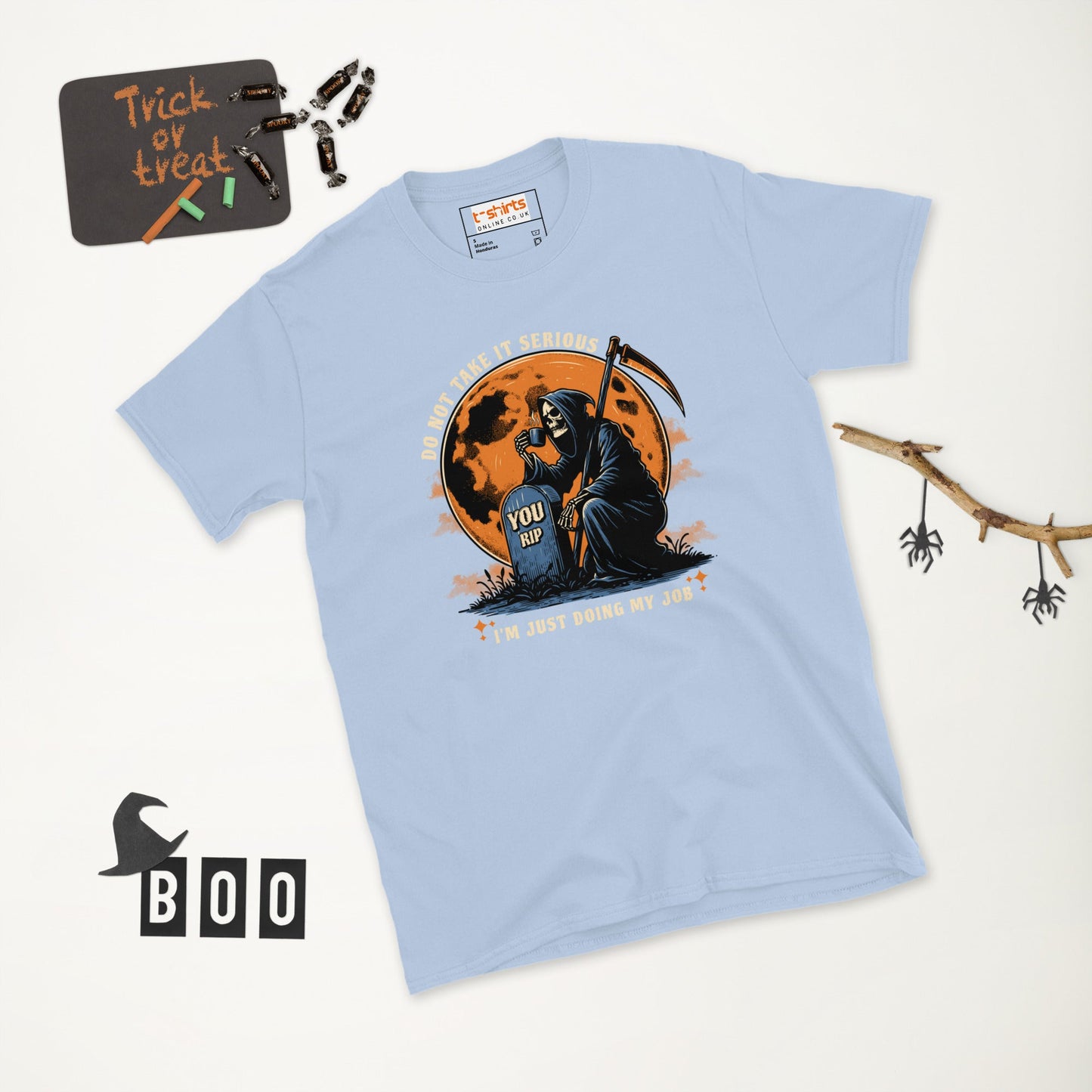 Funny Grim Reaper T-Shirt - Funny Halloween Tee - Light Blue - T-Shirts Online