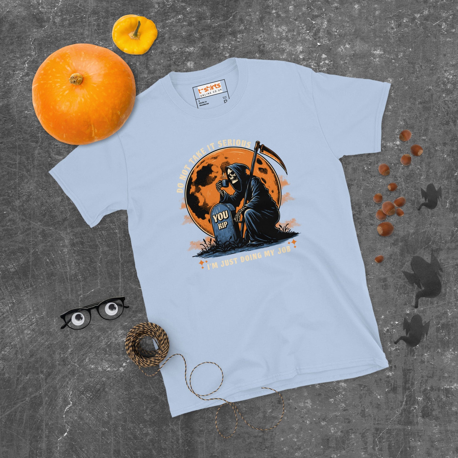 Funny Grim Reaper T-Shirt - Funny Halloween Tee - Light Blue - T-Shirts Online