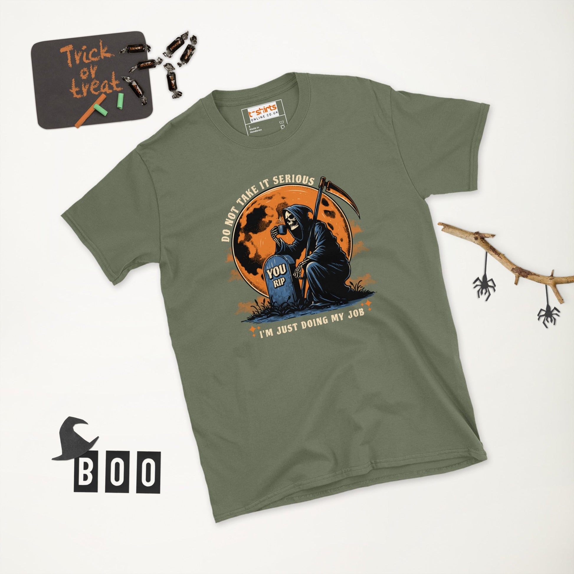 Funny Grim Reaper T-Shirt - Funny Halloween Tee - Military Green - T-Shirts Online